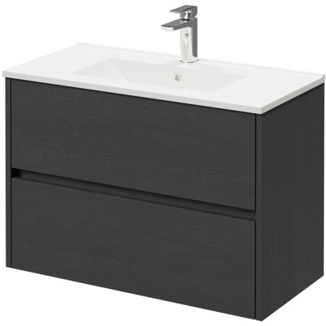 Montego Graphite Grey 800mm Wall Mounted Vanity Unit with 1 Tap Hole Minimalist Basin and 2 Drawers (1/5)
