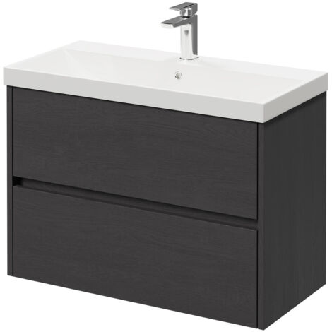 Montego Graphite Grey 800mm Wall Mounted Vanity Unit with 1 Tap Hole Slim Edge Basin and 2 Drawers (1/5)