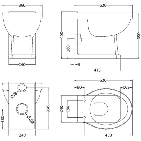 Old London Richmond Back to Wall Toilet Pan - NCS806