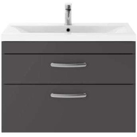 Nuie Athena Gloss Grey 800mm Wall Hung 2 Drawer Vanity Unit and Minimalist Ceramic Basin - ATH081B (1/5)