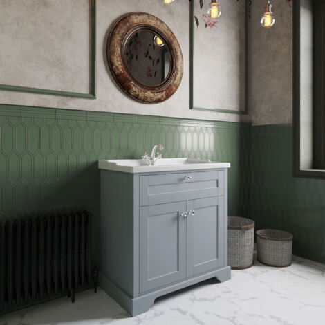 Old London Storm Grey Woodgrain 800mm 2 Door Vanity Unit and Edwardian Basin - LOF205 (1/5)