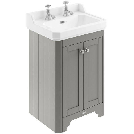 Old London Storm Grey 595mm 2 Door Vanity Unit and Basin with 2 Tap Holes - LOF271
