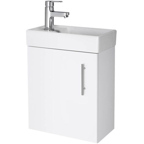 Nuie Vault Gloss White 400mm Wall Hung Slimline Vanity Unit and Basin - NVX182