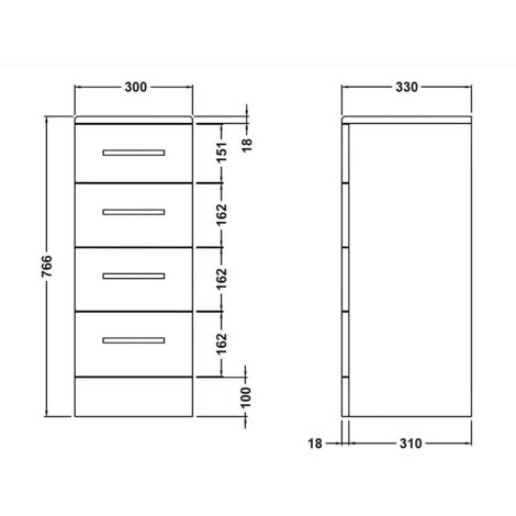 Nuie Mayford Gloss White 300mm x 330mm 4 Drawer Storage Unit - PRC134
