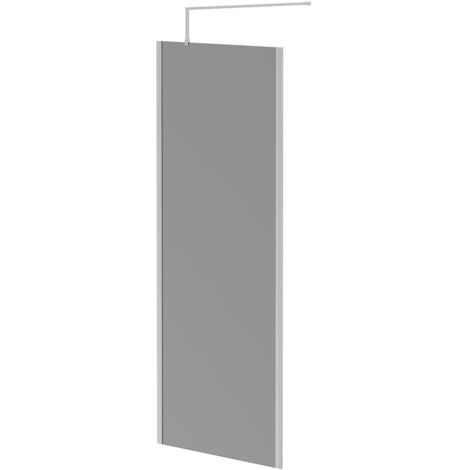 Wholesale Domestic Pacco 8mm Smoked Glass Polished Chrome 1950mm x 800mm Walk In Shower Screen including Wall Channel with End Profile and Support Bar (1/5)