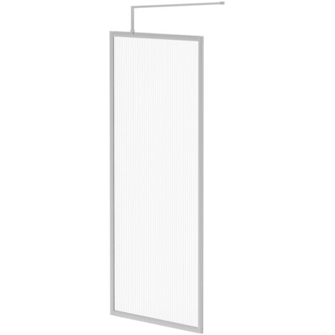Wholesale Domestic Pacco 8mm Fluted Glass Polished Chrome 1850mm x 800mm Fully Framed Walk In Shower Screen including Wall Channel and Support Bar (1/5)