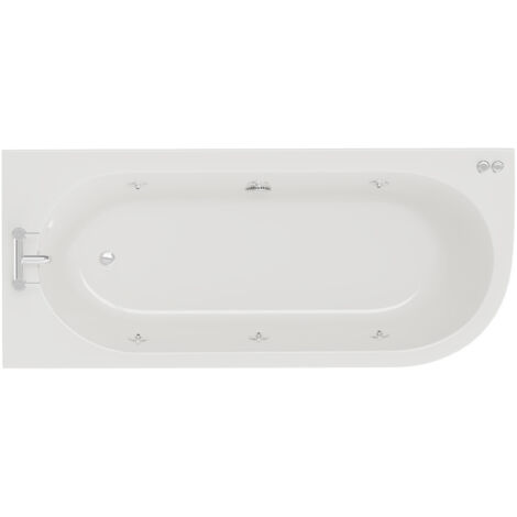 Wholesale Domestic Arc 1700mm x 750mm 6 Jet Chrome V-Tec Left Hand Curved Whirlpool Shower Bath with White Acrylic Front Bath Panel