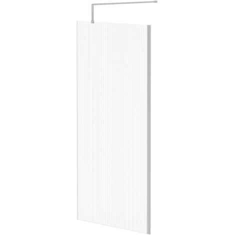 Wholesale Domestic Pacco 8mm Fluted Glass Polished Chrome 1850mm x 900mm Walk In Shower Screen including Wall Channel and Support Bar (1/5)