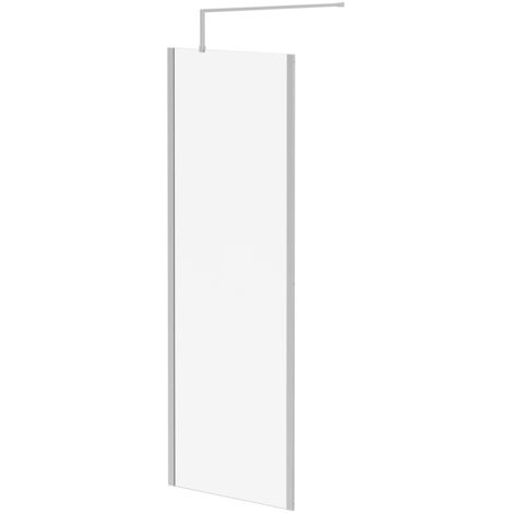 Wholesale Domestic Pacco 8mm Clear Glass Polished Chrome 1850mm x 700mm Walk In Shower Screen including Wall Channel with End Profile and Support Bar (1/5)