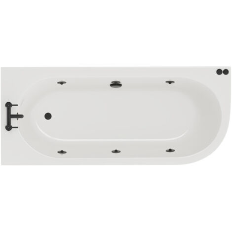 Wholesale Domestic Arc 1700mm x 750mm 6 Jet Matt Black V-Tec Left Hand Curved Whirlpool Shower Bath with White Acrylic Front Bath Panel