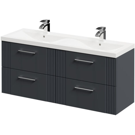 Wholesale Domestic Avant Satin Anthracite 1200mm Wall Mounted Vanity Unit with Ceramic Double Basin and 4 Drawers with Polished Chrome Handles