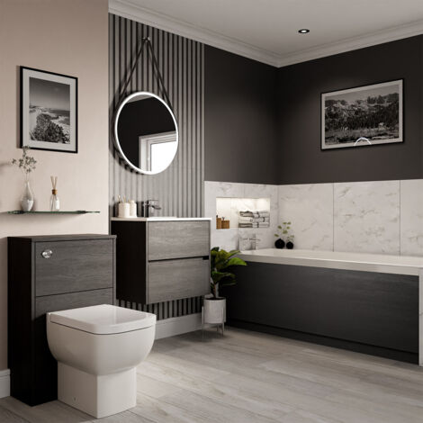 Wholesale Domestic Dean 1700mm x 700mm Straight Single Ended Bathroom Suite including Graphite Grey Furniture Set with Minimalist Basin
