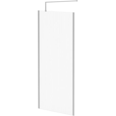 Wholesale Domestic Pacco 8mm Fluted Glass Polished Chrome 1850mm x 900mm Walk In Shower Screen including Wall Channel with End Profile and Support Bar (1/5)