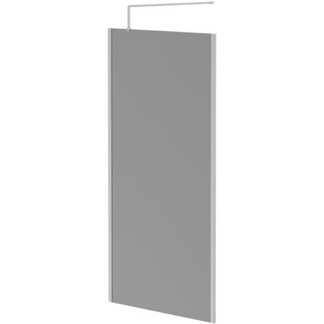 Wholesale Domestic Pacco 8mm Smoked Glass Polished Chrome 1950mm x 1000mm Walk In Shower Screen including Wall Channel with End Profile and Support Bar (1/5)