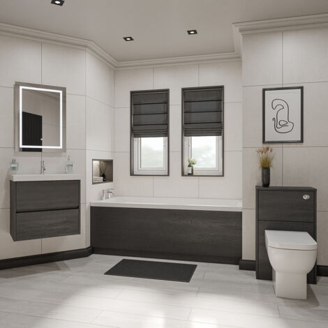 Wholesale Domestic Barton 1700mm x 700mm Slim Edge Straight Single Ended Bathroom Suite including Graphite Grey Furniture Set with Slim Edge Basin