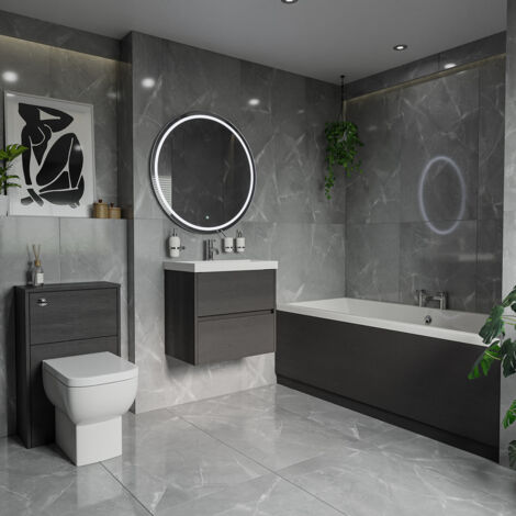 Wholesale Domestic Kendel 1700mm x 750mm Straight Double Ended Bathroom Suite including Graphite Grey Furniture Set with Slim Edge Basin