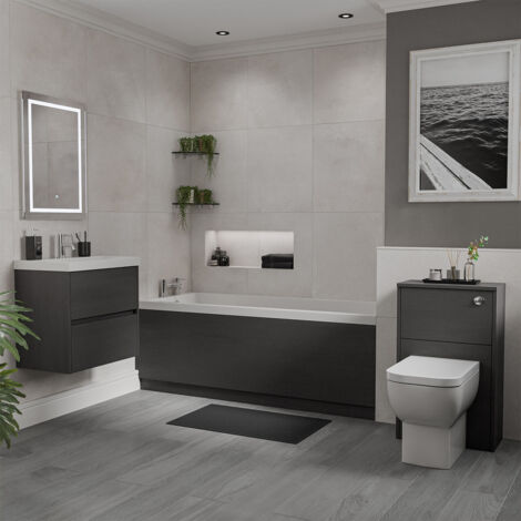 Wholesale Domestic Kendel 1700mm x 700mm Straight Single Ended Bathroom Suite including Graphite ...