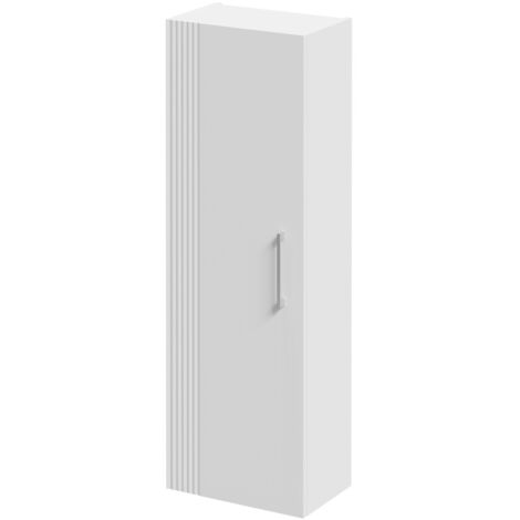 Wholesale Domestic Avant Satin White 400mm x 1200mm Wall Mounted Tall Storage Unit with Single Door and Polished Chrome Handle