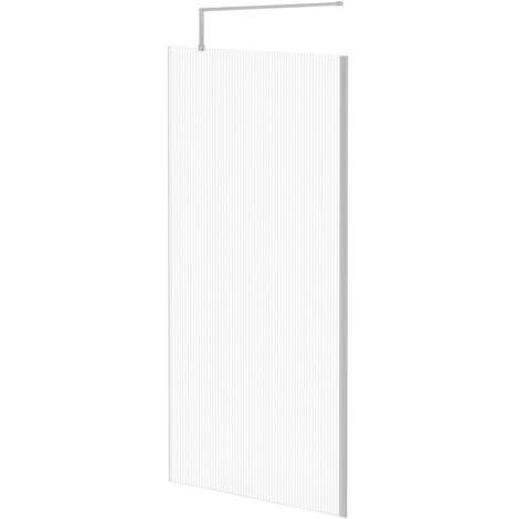Wholesale Domestic Pacco 8mm Fluted Glass Polished Chrome 1850mm x 1000mm Walk In Shower Screen including Wall Channel and Support Bar (1/5)