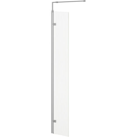 Pacco 8mm Fluted Glass Polished Chrome 1850mm x 300mm Walk In Hinged Return Shower Screen (1/5)