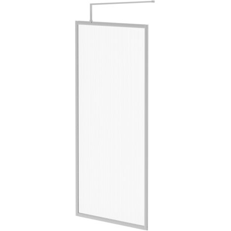 Wholesale Domestic Pacco 8mm Fluted Glass Polished Chrome 1850mm x 900mm Fully Framed Walk In Shower Screen including Wall Channel and Support Bar (1/5)