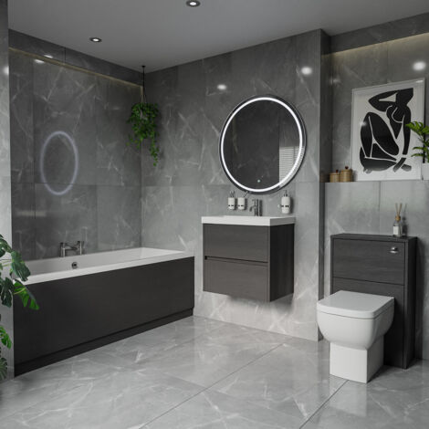 Wholesale Domestic Barton 1700mm x 700mm Slim Edge Straight Double Ended Bathroom Suite including Graphite Grey Furniture Set with Slim Edge Basin