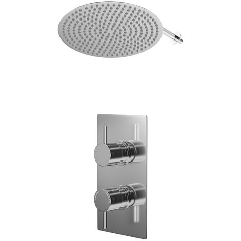 Wholesale Domestic Circo Polished Chrome Concealed Twin Thermostatic Shower Valve and 400mm Thin Round Fixed Head with Wall Arm - 1 Outlet (1/5)