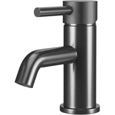Colore Round Gunmetal Grey Mini Mono Basin Mixer with Fully Knurled Tap Head (1/5)