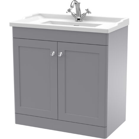 Nuie Classique Satin Grey 800mm 2 Door Vanity Unit and 35mm Profile Traditional Basin - CLC226F (1/3)