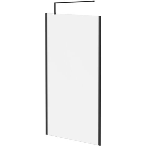 Colore 8mm Clear Glass Matt Black 1850mm x 1100mm Walk In Shower Screen including Wall Channel with End Profile and Support Bar (1/5)