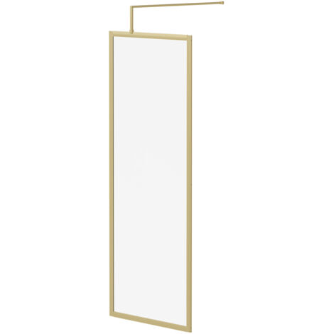 Colore 8mm Clear Glass Brushed Brass 1850mm x 700mm Fully Framed Walk In Shower Screen including Wall Channel and Support Bar (1/5)