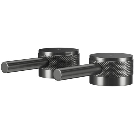 Colore Gunmetal Grey Industrial Style Bath Filler Half Knurled Hot and Cold Tap Heads (1/5)