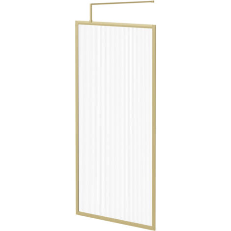 Colore 8mm Fluted Glass Brushed Brass 1850mm x 1000mm Fully Framed Walk In Shower Screen including Wall Channel and Support Bar (1/5)