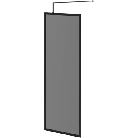 Colore 8mm Smoked Glass Matt Black 1950mm x 800mm Fully Framed Walk In Shower Screen including Wall Channel and Support Bar (1/5)