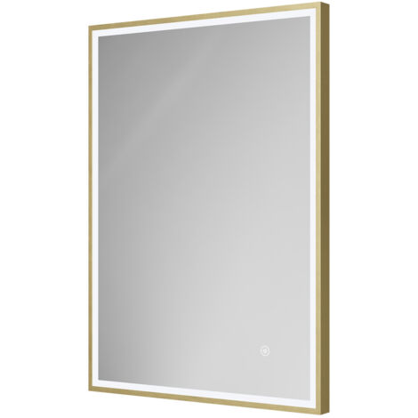 Colore Madison Brushed Brass 500mm x 700mm Illuminated Dimmable LED Mirror with Demister and Touch Sensor