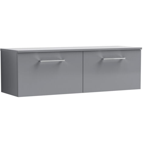 Nuie Arno Satin Grey 1200mm Wall Hung 2 Drawer Vanity Unit with Worktop - ARN2222W2 (1/2)