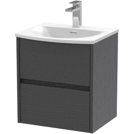 Nuie Havana Graphite Grey Woodgrain 500mm Wall Hung 2 Drawer Vanity Unit and Curved Ceramic Basin - HAV2202G (1/4)