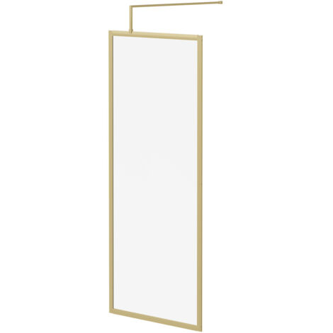 Colore 8mm Clear Glass Brushed Brass 1850mm x 800mm Fully Framed Walk In Shower Screen including Wall Channel and Support Bar (1/5)