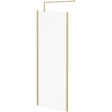 Colore 8mm Fluted Glass Brushed Brass 1850mm x 800mm Walk In Shower Screen including Wall Channel with End Profile and Support Bar (1/5)