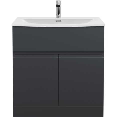 Hudson Reed Urban Satin Soft Black 800mm Floor Standing Single Drawer 2 Door Vanity Unit and Curved Ceramic Basin - URB1405G (1/5)