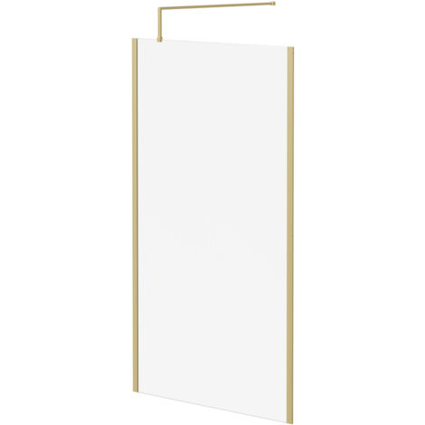 Colore 8mm Clear Glass Brushed Brass 1850mm x 1100mm Walk In Shower Screen including Wall Channel with End Profile and Support Bar (1/5)