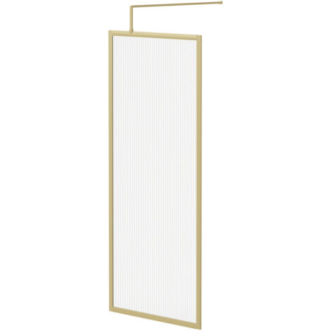 Colore 8mm Fluted Glass Brushed Brass 1850mm x 800mm Fully Framed Walk In Shower Screen including Wall Channel and Support Bar (1/5)