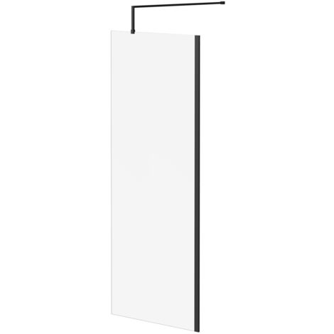 Colore 8mm Clear Glass Matt Black 1850mm x 760mm Walk In Shower Screen including Wall Channel and Support Bar (1/5)