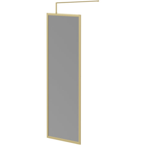 Colore 8mm Smoked Glass Brushed Brass 1950mm x 700mm Fully Framed Walk In Shower Screen including Wall Channel and Support Bar (1/5)