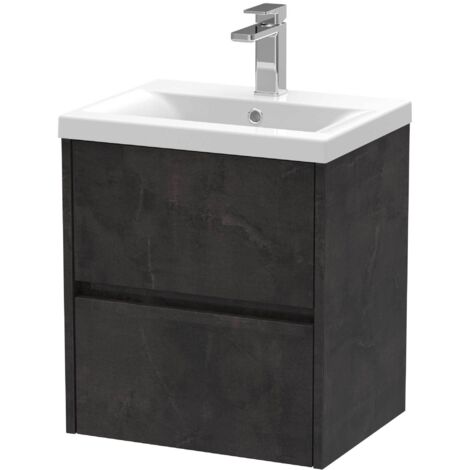 Nuie Havana Matt Metallic Slate 500mm Wall Hung 2 Drawer Vanity Unit and Mid Edge Ceramic Basin - HAV2602A (1/4)