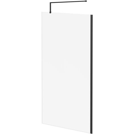 Colore 8mm Clear Glass Matt Black 1850mm x 1100mm Walk In Shower Screen including Wall Channel and Support Bar (1/5)