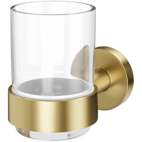 Colore Orbit Brushed Brass and Glass Wall Mounted Bathroom Tumbler