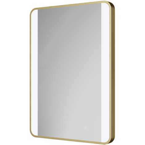 Colore Wade Brushed Brass 500mm x 700mm Illuminated Dimmable LED Mirror with Demister and Touch Sensor