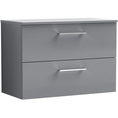 Nuie Arno Satin Grey 800mm Wall Hung 2 Drawer Vanity Unit with Worktop - ARN2226W (1/2)