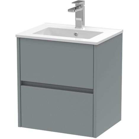 Nuie Havana Matt Coastal Grey 500mm Wall Hung 2 Drawer Vanity Unit and Minimalist Ceramic Basin - HAV2302B (1/4)